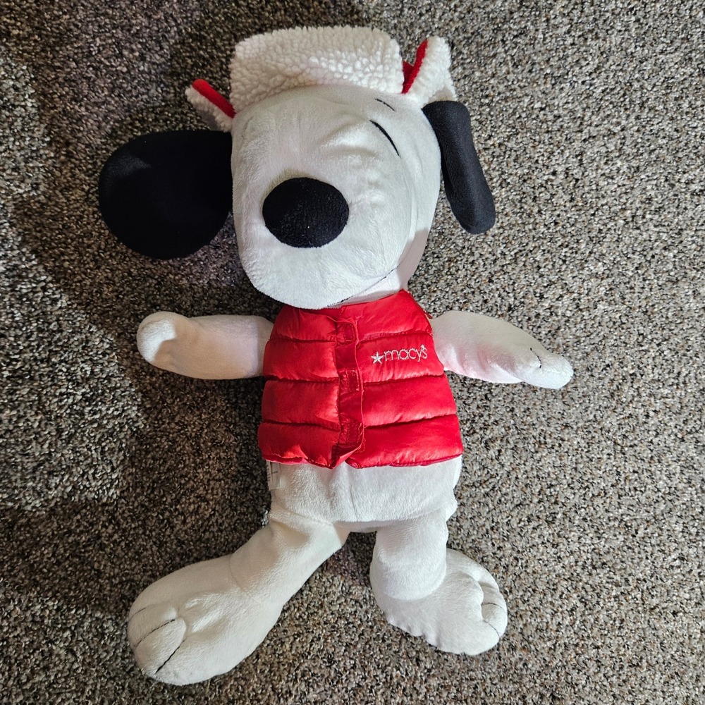 Peanuts Snoopy Plush Macys Holiday‎ 2015 Red Puffer Vest Trapper Hat Collectible